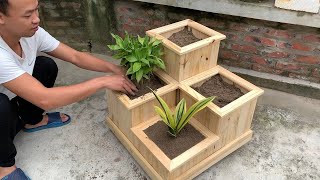 Amazing Reusable Wood Project  How To Process Pallet Wood Into Beautiful Flower Pots Easily [upl. by Calandria383]