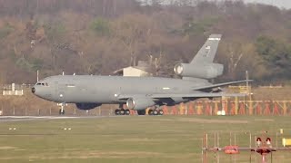 USAF McDonnell Douglas KC10A Extender at Edinburgh Airport EDI landing taxi amp takeoff [upl. by Woodford]