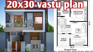 20x30 north facing duplex house plans  20 by 30 ka naksha  600 sqft house plan as per vastu [upl. by Fiden460]