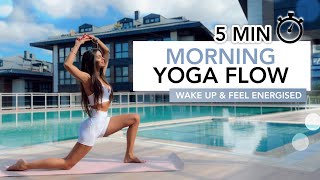 5 MIN MORNING YOGA FLOW  Wake Up amp Feel Energized  Eylem Abaci [upl. by Tildi]