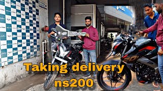 Taking delivery ns200 finally new bike nsbs7 ki delivery ho gaya ❤️ [upl. by Lybis]