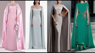 Embellished Cape Sleeve Evening Gown Styles gown Party Wear Gownfashion [upl. by Anilak]