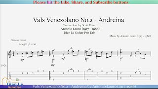 Vals Venezolano No2  Andreina by Antonio Lauro 19171986 for Classical Guitar with TABS [upl. by Eicyal]