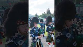 drummajor leads Ballater pipeband march off during 2024 braemargathering in Scotland shorts [upl. by Inot]