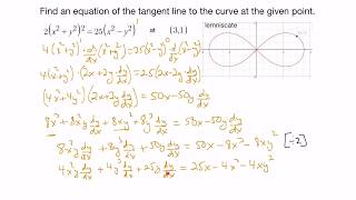 Implicit Differentiation  Finding an equation of the tangent line at a given point [upl. by Suidaht]