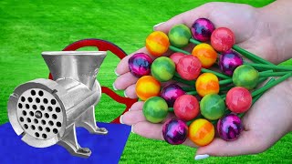 EXPERIMENT COLORFUL LOLLIPOPS VS MEAT GRINDER [upl. by Enelrahs]