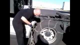 How to put tire chains on an 18wheeler for winter weather [upl. by Nnayllek]