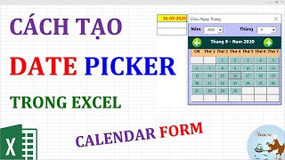 Cách tạo Date Picker trong Excel Calendar form [upl. by Demetri]