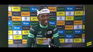 Biniam Girmay interview after stage 14Green jersey looks secured [upl. by Llaccm322]