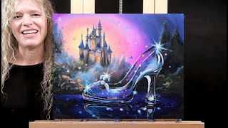 GLASS SLIPPER Learn How to Draw and Paint with AcrylicsEasy Beginner Fantasy Painting Tutorial [upl. by Rena]