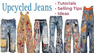 Upcycled Jeans  Tutorials  Tips For Selling  Slide Show  Ideas [upl. by Asihtal]