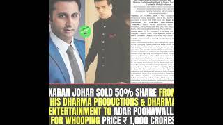 Karan Johar Sold 50 to Adar Poonawalla karanjohar adarpoonawalla news dharmaproductions shorts [upl. by Neuberger]