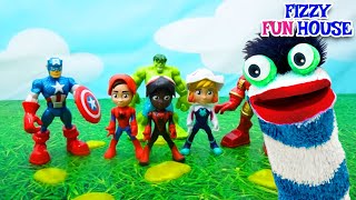 Fizzy Plays with Spidey and Superheroes  Fun Videos For Kids [upl. by Elleniad747]