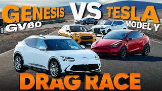 Genesis GV60 vs the EV world feat BMW iX Tesla Model Y MachE GT C7 Corvette — Cammisa Drag Race [upl. by Adnawot]