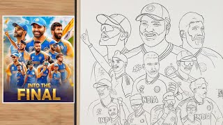 Team INDIA drawing 🇮🇳  India World Cup 2024  Rohit Sharma and Virat Kohli drawing  cricket [upl. by Nacul600]