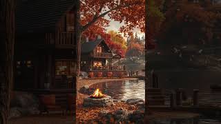 🍂 Lakeside Cabin Escape  Cozy Fall Ambience with Campfire by the Lake 🔥🍁ambience fallvibes cabin [upl. by Yerocal]