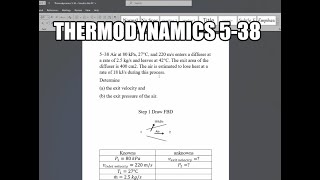 Thermodynamics 538 Air at 80 kPa 27°C and 220 ms enters a diffuser at a rate of 25 kgs leaves [upl. by Ydwor]