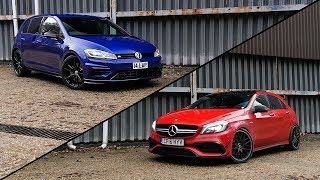 Hot Hatch Head2Head 1 Golf R vs A45 AMG [upl. by Riba]