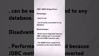 Advantages and disadvantages of JDBC  ODBC bridge driver java viralvideo youtubeshorts [upl. by Peppard979]