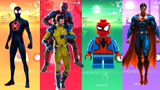 Coffin Dance Miles Morales vs Deadpool amp Wolverine vs LEGO SpiderMan vs Superman  Tiles Hop [upl. by Eanore]