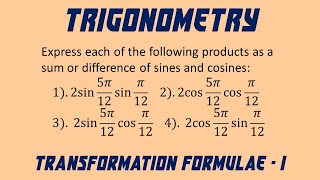 8  Trigonometry  Transformation Formula  Type 1  Worked Out Problem [upl. by Amolap703]