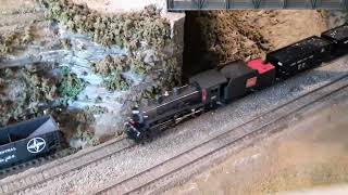 FCSME HO Scale Railroad Steam Train Entering and Exiting Tunnel [upl. by Ardnait153]