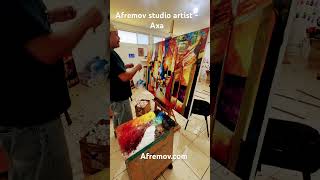 Artist of Afremov Art Studio making a recreation of art by Leonid Afremov on very large canvas [upl. by Ahsinar]