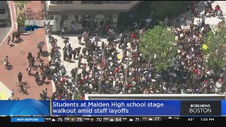 Students at Malden High School stage walkout amid staff layoffs [upl. by Eednarb873]