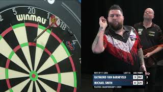 NINEDARTER  Michael Smith hits a perfect leg against Barney at PC5 [upl. by Nylyram]