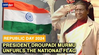 Republic Day 2024 Watch President Droupadi Murmu unfurling the National Flag at Kartavya Path [upl. by Durtschi]