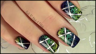 Schnörkel Stamping Nageldesign mit silber Streifen  Nail Art Tutorial [upl. by Sherborn]