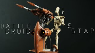 Bandai Star Wars Battle Droid and Stap 112 Scale Model Kit w Fiber Optic LED Lighting 4K Review [upl. by Maynord]