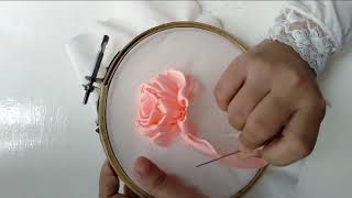 Easy Rose Ribbon Embroidery Tutorial [upl. by Oijres345]