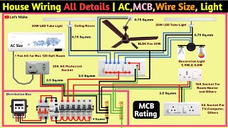 Electrical House wiring All details  Wire size  MCB rating  AC size  number of light  Room size [upl. by Estevan]