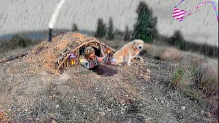 SURVIVING extreme weather Building SHELTER underground BUSHCRAFT Camping in the rain [upl. by Atikcir]