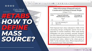 Mass Source in Etabs  How to define it Hindi etabs structuralengineering [upl. by Norrahs778]