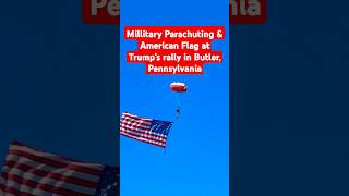 AMAZING Military spotted parachuting at the Butler rally holding American flags [upl. by Gentes]