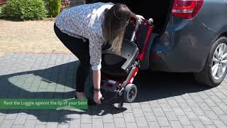 Folding and Putting Luggie Lightweight Mobility Scooter into a car [upl. by Haiel]