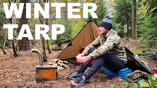 Surviving a Winters night under tarp DD 3x3 tarp wild camping in the woods 183 [upl. by Barty]