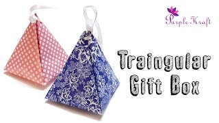 How to make triangular gift box  DIY easy pyramid gift box  Paper craft  Purple Kraft [upl. by Enyrhtac]