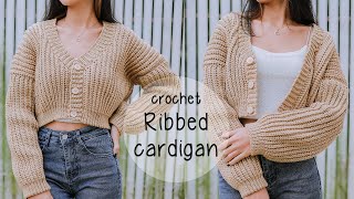 Easy Crochet Ribbed Chunky Cardigan Tutorial  Crochet Cardigan  Chenda DIY [upl. by Sissie4]