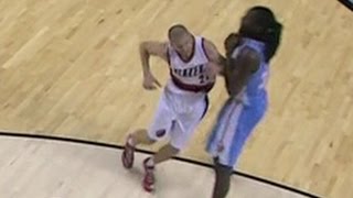 Steve Blake drops Kenneth Faried Denver Nuggets at Portland Trail Blazers [upl. by Maryanne19]