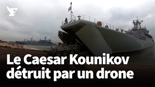 Le Caesar Kounikov russe détruit par un drone naval en Crimée selon Kiev [upl. by Enirol166]