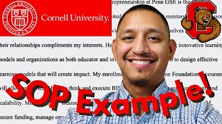 READING A SUCCESSFUL CORNELL UNIVERSITY STATEMENT OF PURPOSE FOR A PHD PROGRAM  SOP Example [upl. by Ennelram303]