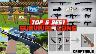 TOP 5 BEST SURVIVAL GUNS 3D Addon in Minecraft PE 121 [upl. by Onilecram]