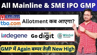 Indegene IPO GMP  TBO TEK IPO Allotment  Aadhar IPO  Go Digit IPO  SME IPO  Winsol IPO GMP [upl. by Mullane61]