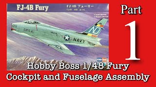 Building the Hobby Boss 148 FJ48 Fury Part 1 cockpit and fuselage assembly [upl. by Caravette]