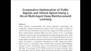 Cooperative Optimization of Traffic Signals and Vehicle Speed Using a Novel Multi Agent Deep Reinfor [upl. by Marie-Ann]