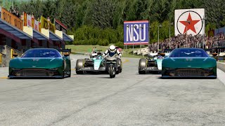 Kawasaki Ninja H2R Supercharged vs Aston Martin Vulcan vs F1 Aston Martin AMR23 at Old SPA [upl. by Oiziruam]