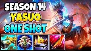 FULL BURST YASUO SEASON 14 NEW ITEMS FULL LETHALITY  FORESEEN YASUO ONESHOT  League of Legends [upl. by Nyrol]